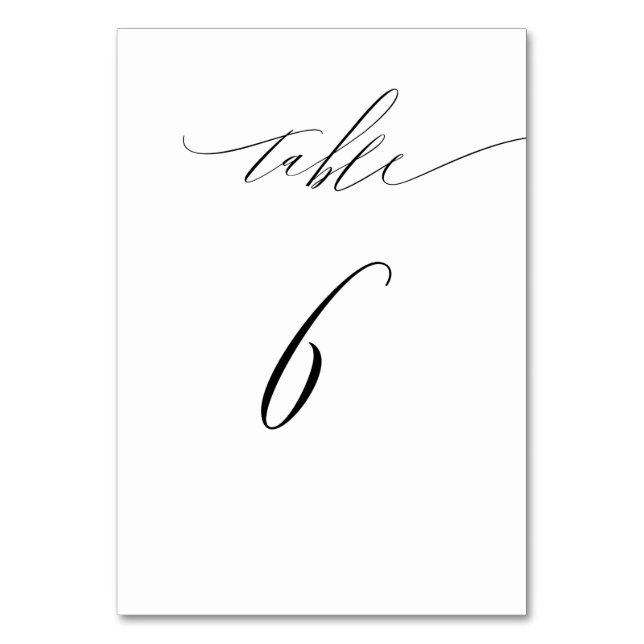 Tarjeta De Mesa Elegante Guión blanco negro moderno No 6 Boda (Anverso)