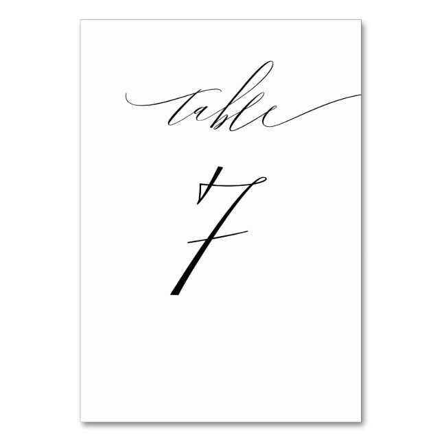 Tarjeta De Mesa Elegante Guión Blanco Negro Moderno No 7 Boda (Anverso)