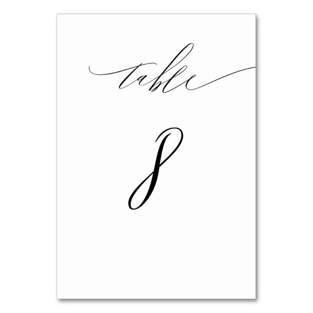 Tarjeta De Mesa Elegante Guión blanco negro moderno No 8 Boda (Anverso)