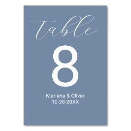 Tarjeta De Mesa Elegante guión Boda azul turbio
