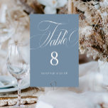 Tarjeta De Mesa Elegante guión Boda azul turbio<br><div class="desc">Elegante Script Dusty Blue Boda Table Number (Número de tabla de  azul) incluye un guión grande,  audaz y un estilo elegante.</div>