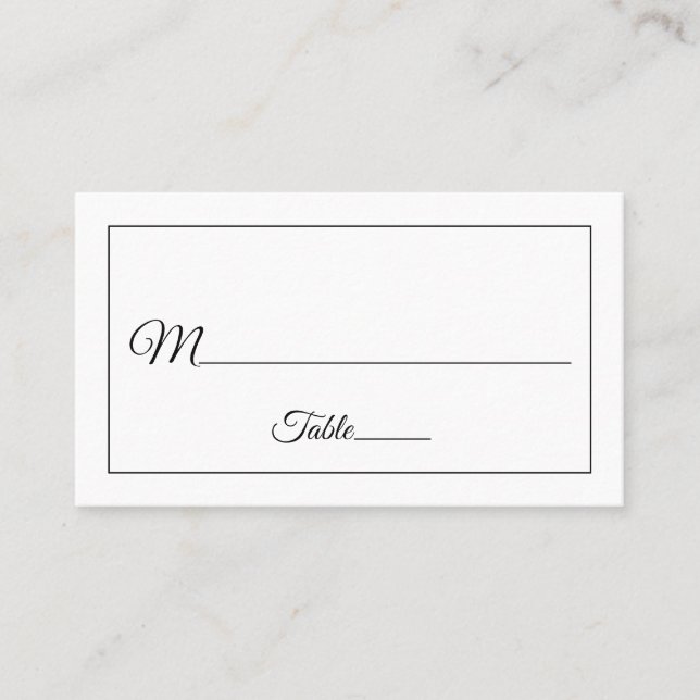 Tarjeta De Mesa Elegante guión Boda blanco y negro (Anverso)