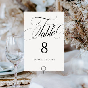 Tarjeta De Mesa Elegante guión Boda blanco y negro