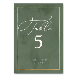 Tarjeta De Mesa Elegante guión Boda de color verde oscuro