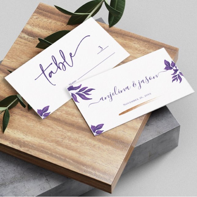Tarjeta De Mesa Elegante guión Boda de esmeralda morado eucalipto (Subido por el creador)