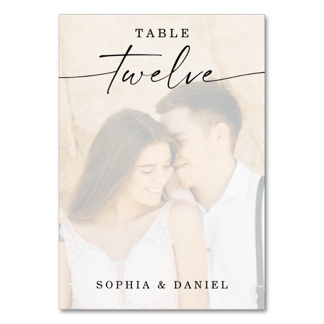 Tarjeta De Mesa Elegante guión Boda de foto número 12 (Anverso)