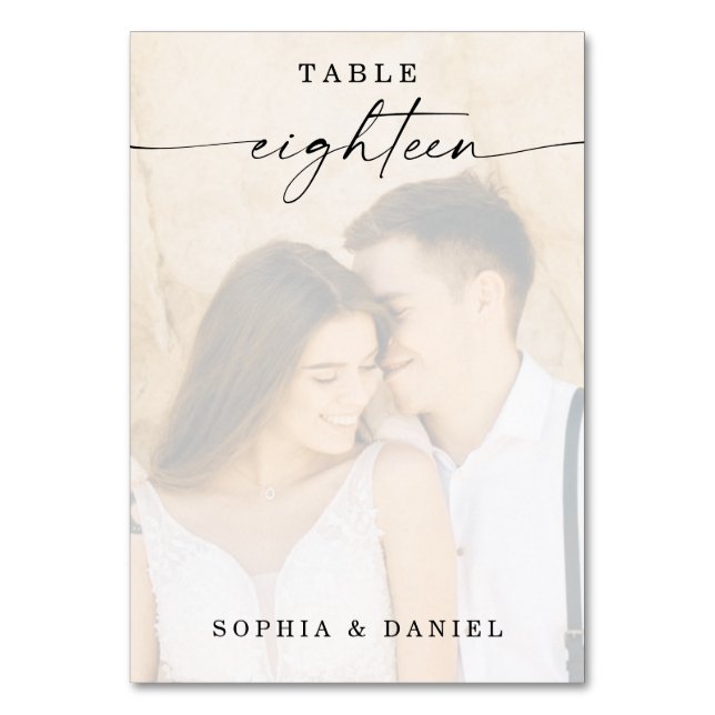 Tarjeta De Mesa Elegante guión Boda de foto número dieciocho (Anverso)