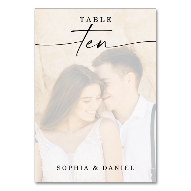 Tarjeta De Mesa Elegante guión Boda de foto número diez (Anverso)