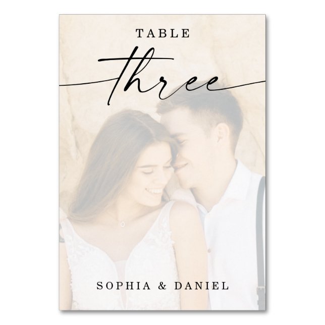 Tarjeta De Mesa Elegante guión Boda de foto número tres (Anverso)