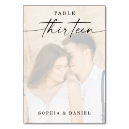 Tarjeta De Mesa Elegante guión Boda de fotos número trece