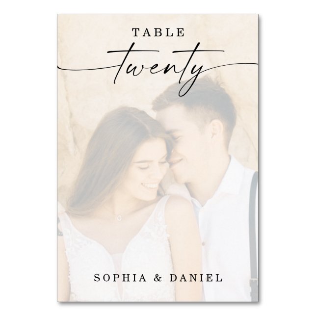 Tarjeta De Mesa Elegante guión Boda de fotos número veinte (Anverso)