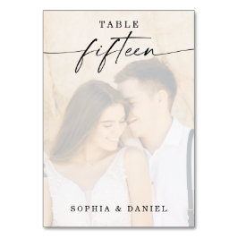 Tarjeta De Mesa Elegante guión Boda de fotos Tabla número quince