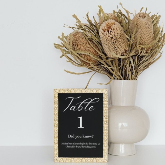 Tarjeta De Mesa Elegante guión boda de hechos de diversión en blan (Subido por el creador)