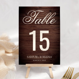 Tarjeta De Mesa Elegante guión Boda de madera rústica