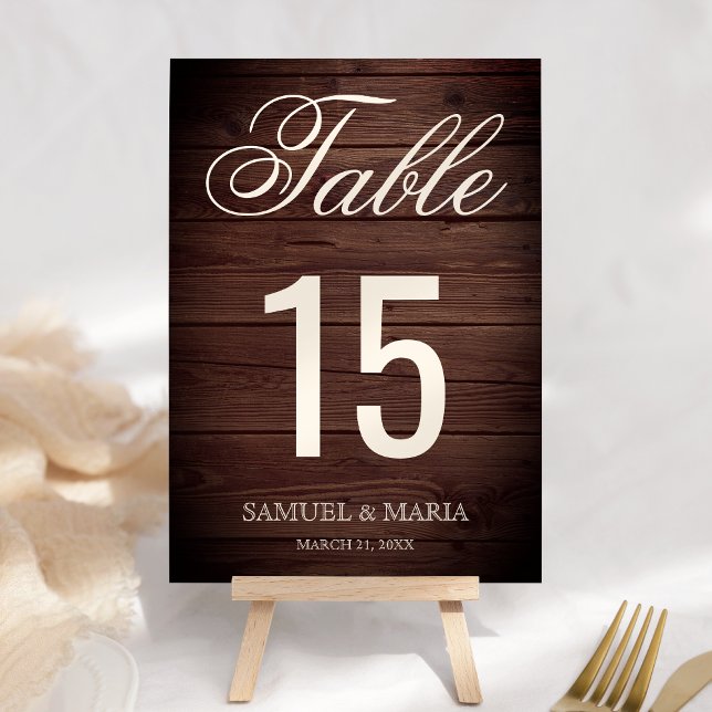 Tarjeta De Mesa Elegante guión Boda de madera rústica (Subido por el creador)