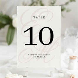 Tarjeta De Mesa Elegante guión Boda de monograma rosado con polvo