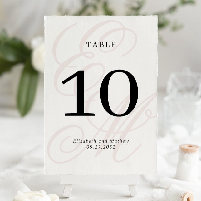 Tarjeta De Mesa Elegante guión Boda de monograma rosado con polvo (Subido por el creador)