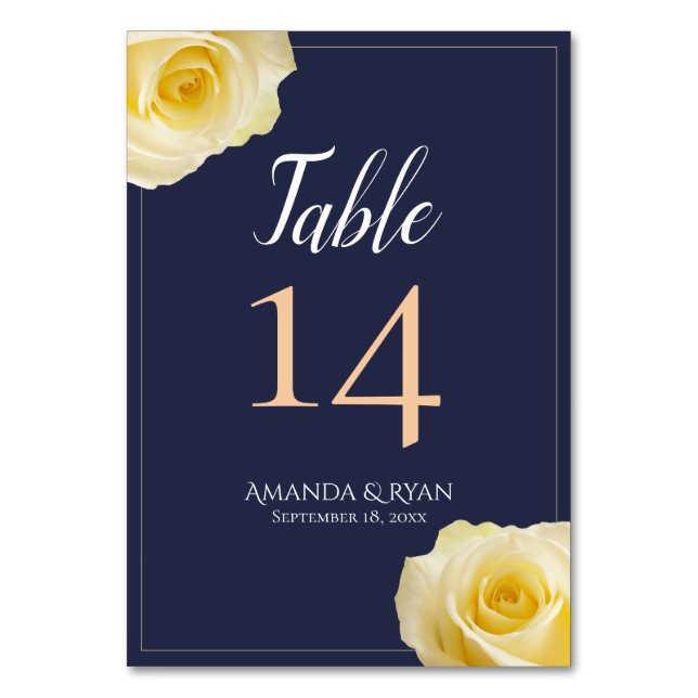 Tarjeta De Mesa Elegante guión Boda floral rosa amarillo azul amar (Anverso)