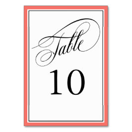 Tarjeta De Mesa Elegante guión Boda números de tabla coral