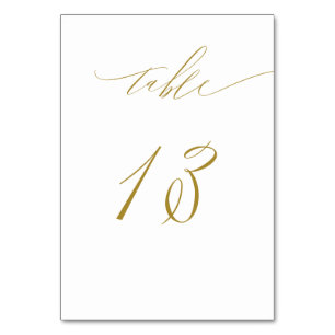 Tarjeta De Mesa Elegante guión de oro blanco minimalista 13 Boda