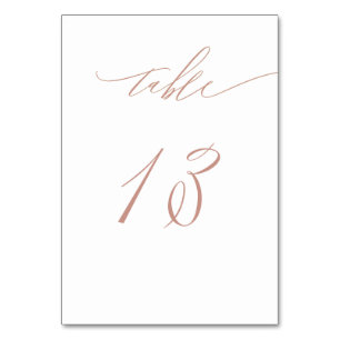 Tarjeta De Mesa Elegante Guión de Oro Rosa Blanco No 13 Boda