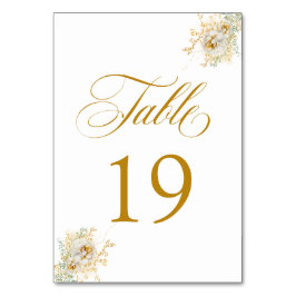 Tarjeta De Mesa Elegante Guión Dorado Boda Floral Número de tabla 
