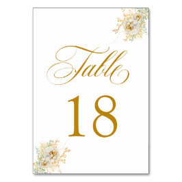 Tarjeta De Mesa Elegante Guión Dorado Boda Floral Número de tabla 