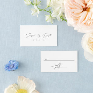 Tarjeta De Mesa Elegante guión Minimalista Boda blanco y negro