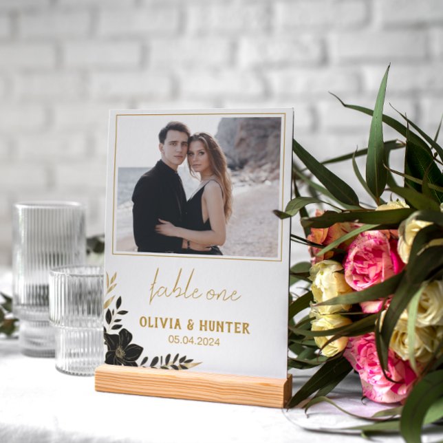 Tarjeta De Mesa Elegante guión moderno Boda de fotos número de tab (Elegant Script Modern Photo Wedding Table Number)