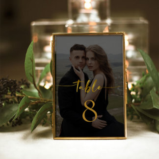 Tarjeta De Mesa Elegante guión moderno Boda de fotos número de tab
