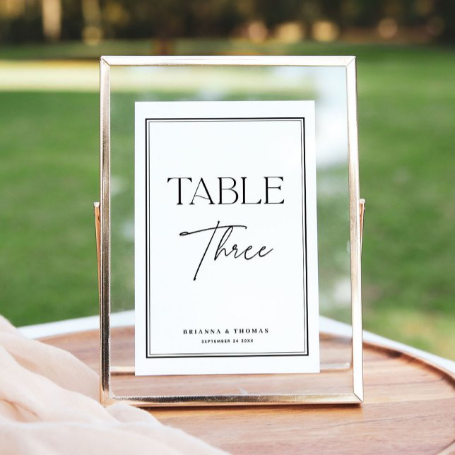 Tarjeta De Mesa Elegante Guión Negro y Blanco Tabla Número 3 (Subido por el creador)