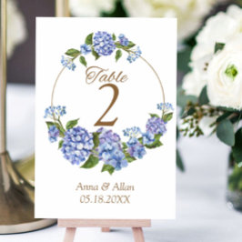 Tarjeta De Mesa Elegante hidrangea azul Boda floral número de tabl