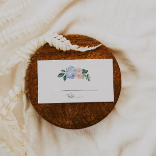 Tarjeta De Mesa Elegante Hydrangea Azul Boda plano blanco
