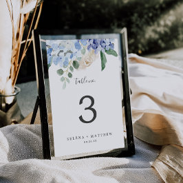 Tarjeta De Mesa Elegante Hydrangea Azul | Número de tabla blanca
