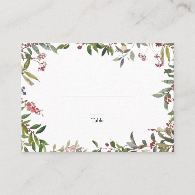 Tarjeta De Mesa Elegante invierno Wildflower Berry Boda Escort (Anverso)