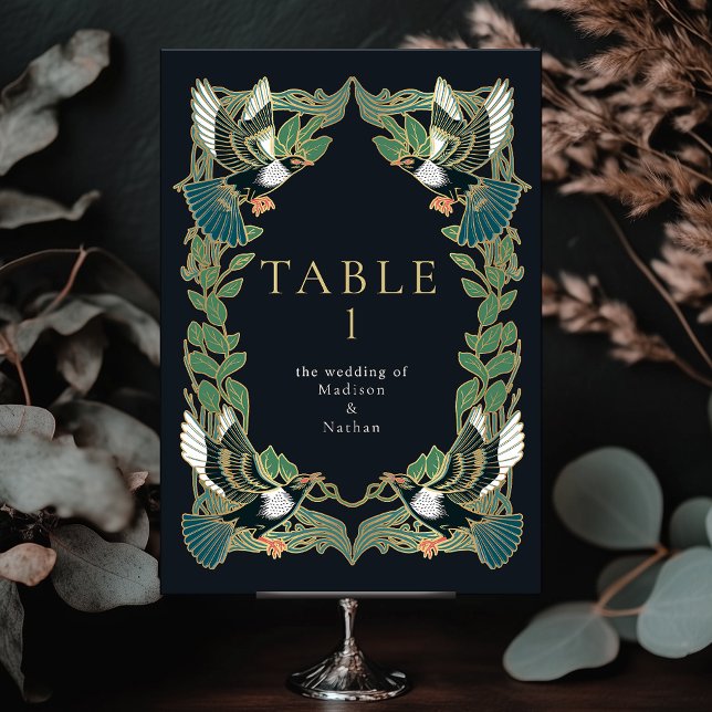 Tarjeta De Mesa Elegante invitación a la boda de Art Nouveau Magpi (Subido por el creador)