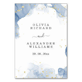 Tarjeta De Mesa Elegante Invitación de Boda Azul y Oro Mínimo