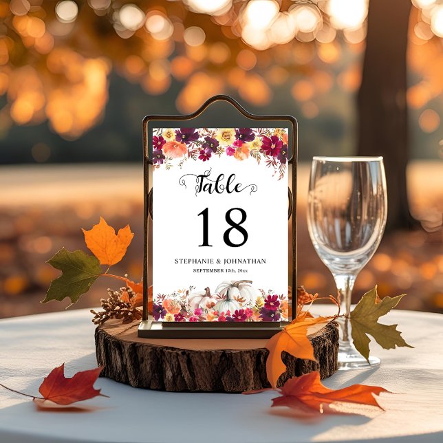 Tarjeta De Mesa Elegante Invitación de Boda de Floral Fall (Elegant Fall Floral Watercolor Wedding Invitation Table Number)