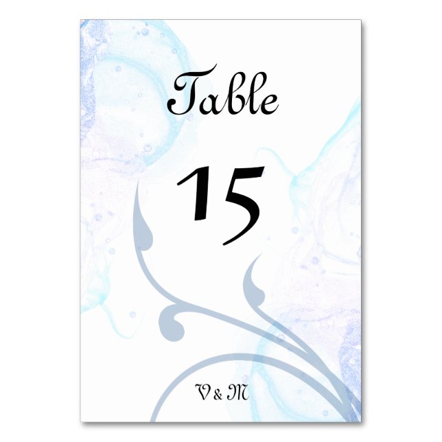 Tarjeta De Mesa Elegante luz turbia azul ondulante (Anverso)