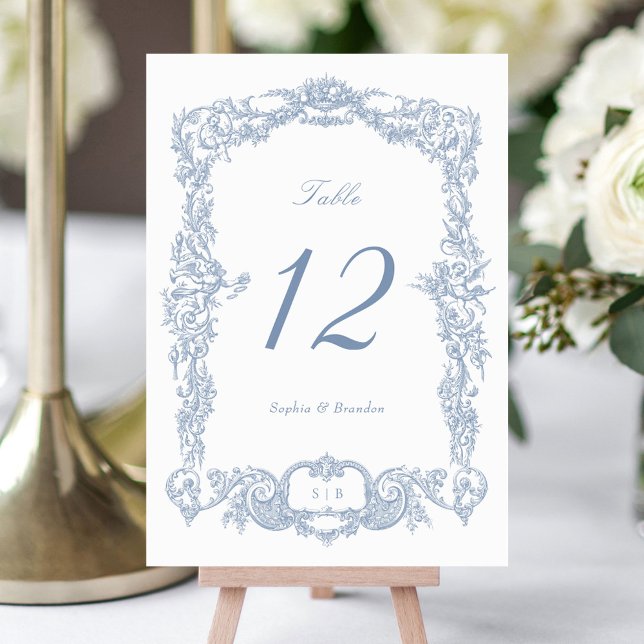 Tarjeta De Mesa Elegante marco barroco vintage floral azul turbio (Subido por el creador)