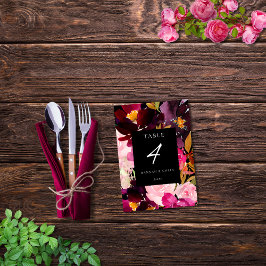Tarjeta De Mesa Elegante marco floral rosa borgoñona negra