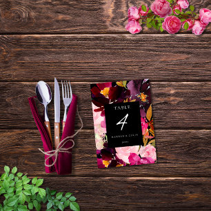 Tarjeta De Mesa Elegante marco floral rosa borgoñona negra