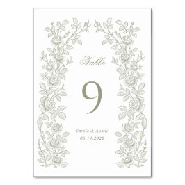 Tarjeta De Mesa Elegante Marco Floral Vintage Verde Musgo Boda