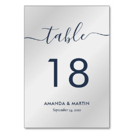 Tarjeta De Mesa Elegante Marina Moderna Azul y Plata