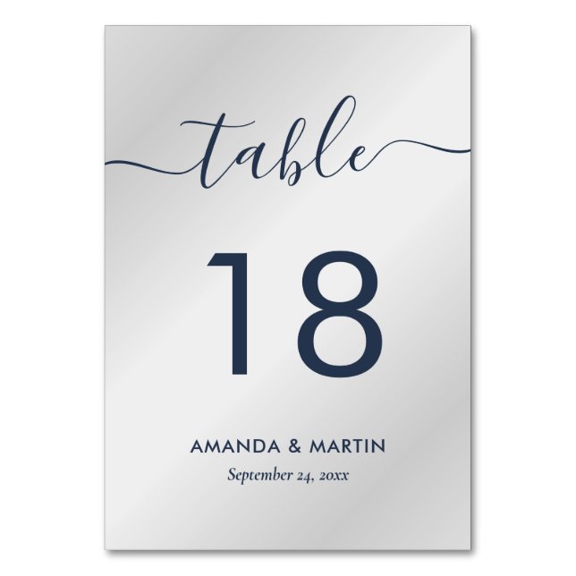 Tarjeta De Mesa Elegante Marina Moderna Azul y Plata (Anverso)