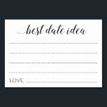 Tarjeta De Mesa Elegante Mejor Fecha Idea Boda Consejos<br><div class="desc">Estas elegantes tarjetas Best Date Idea harán la forma ideal de obtener ideas de noche de cita para los recién casados.Este diseño presenta una combinación de escritura caligráfica moderna y tipos de letra de bloque. Parte de la colección de Alejandra.</div>