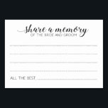 Tarjeta De Mesa Elegante memoria compartida del consejo del Boda B<br><div class="desc">Estas elegantes tarjetas Share A Memory serán la incorporación perfecta a la recepción de tu boda o a la ducha de boda. Este diseño presenta una combinación de escritura a mano y tipos de letra de bloque en negro. Los clientes tienen a su disposición un espacio para dejar sus recuerdos...</div>
