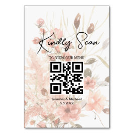Tarjeta De Mesa elegante menú boda de código qr boho botánico