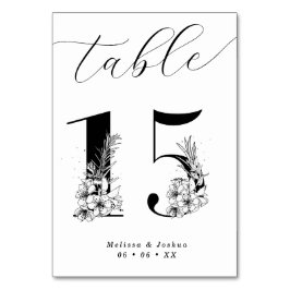Tarjeta De Mesa Elegante Mesa 15 Floral Negro y Blanco