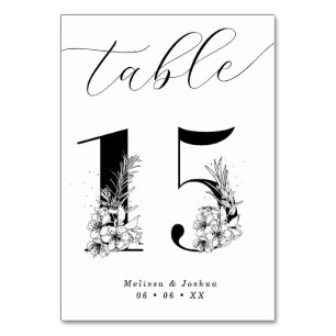 Tarjeta De Mesa Elegante Mesa 15 Floral Negro y Blanco